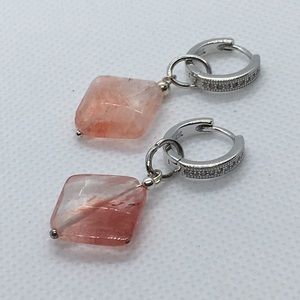 925 Sterling silver Pink quartz cz Earring